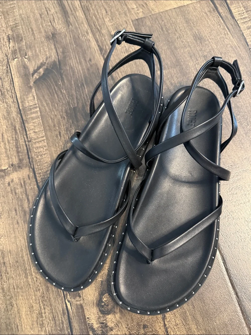 Brand New PAIGE Black Strappy Stud-Trim Flat Sandals - Picture 1 of 5